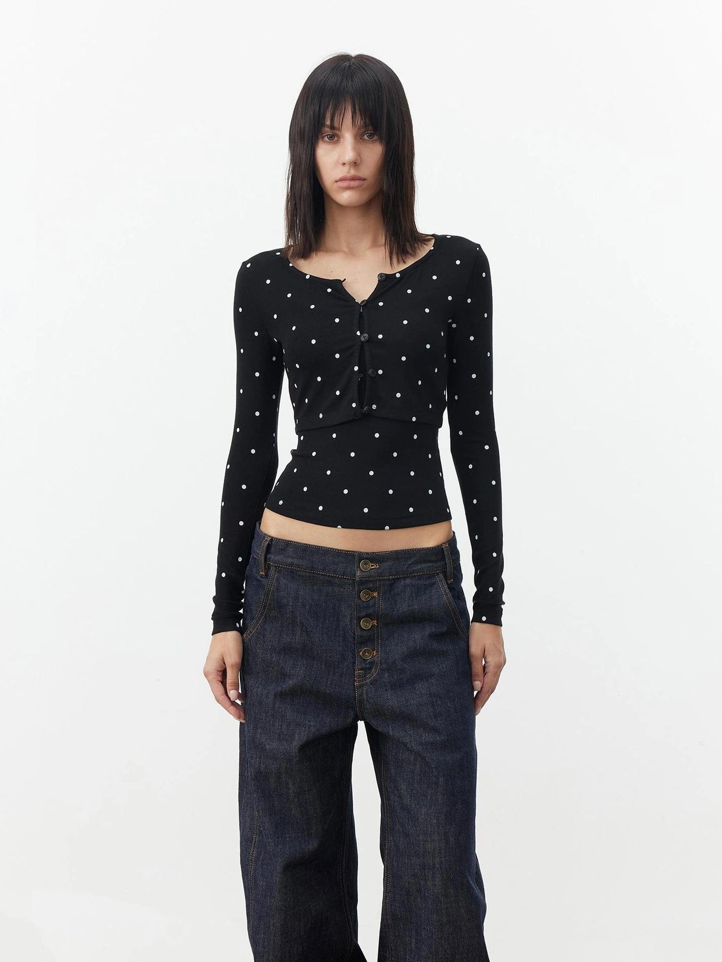 AFTADAWN Modal Wool Stretch Polka Dot Layering Set V-neck T-shirt Long Sleeve T-shirt