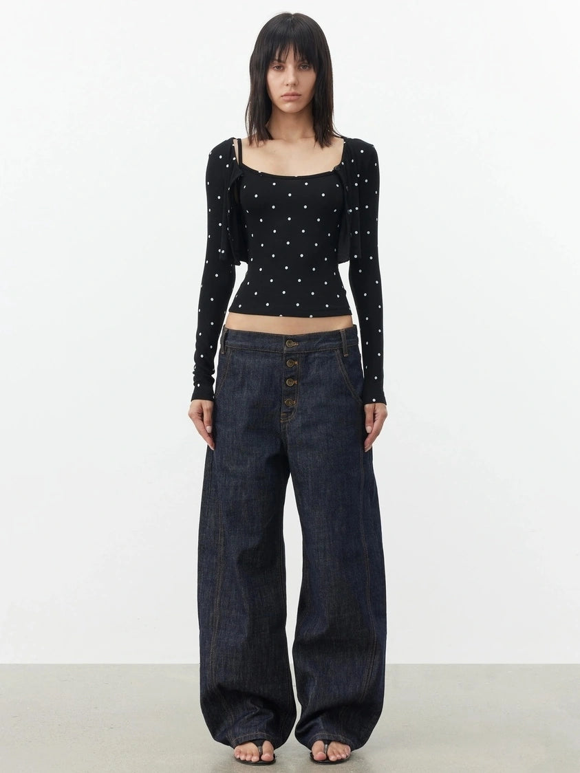 AFTADAWN Modal Wool Stretch Polka Dot Layering Set V-neck T-shirt Long Sleeve T-shirt