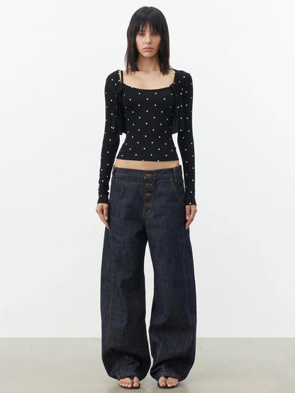 AFTADAWN Modal Wool Stretch Polka Dot Layering Set V-neck T-shirt Long Sleeve T-shirt