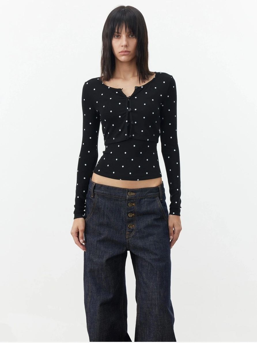 AFTADAWN Modal Wool Stretch Polka Dot Layering Set V-neck T-shirt Long Sleeve T-shirt