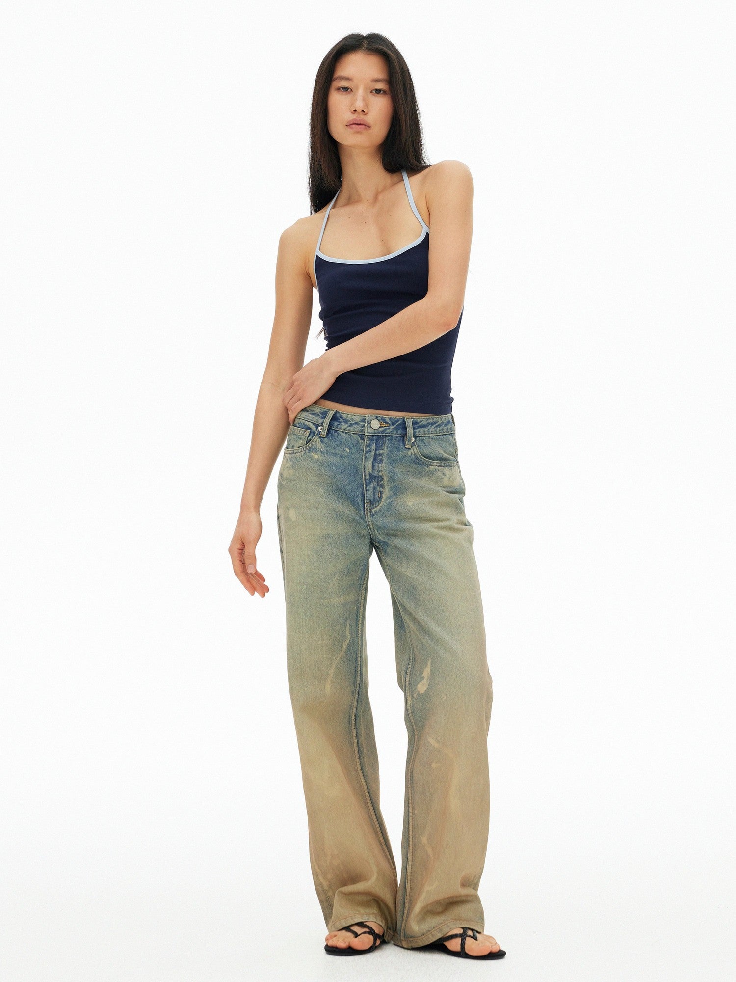 AFTADAWN Muddy Tie Dye Distressed Ripped Women&