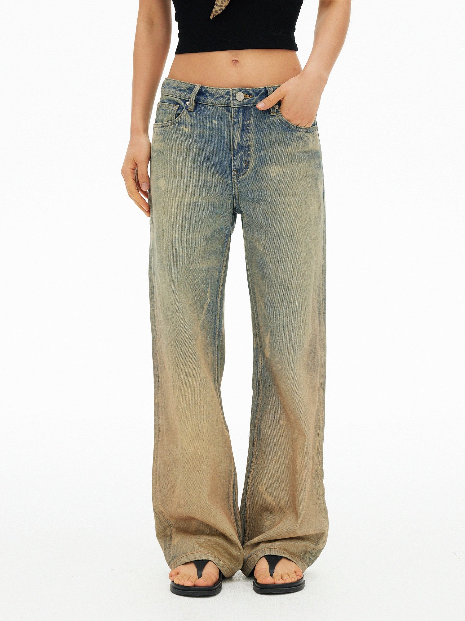 AFTADAWN Muddy Tie Dye Distressed Ripped Women&