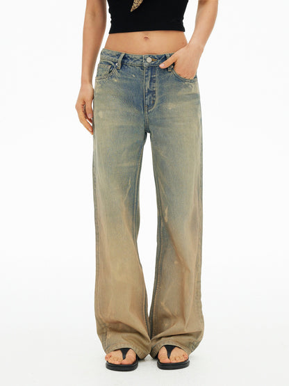 AFTADAWN Muddy Tie Dye Distressed Ripped Women&