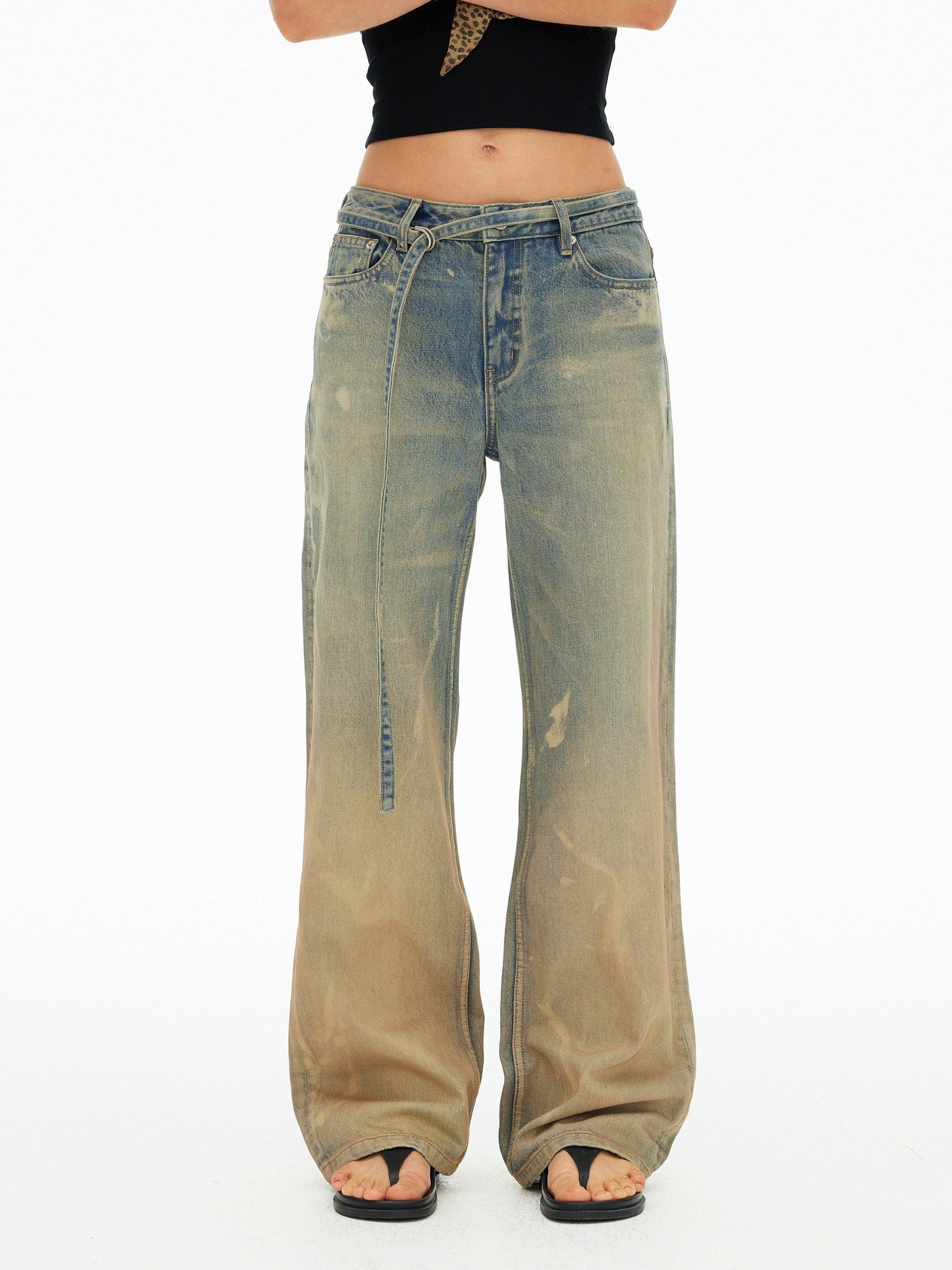 AFTADAWN Muddy Tie Dye Distressed Ripped Women&