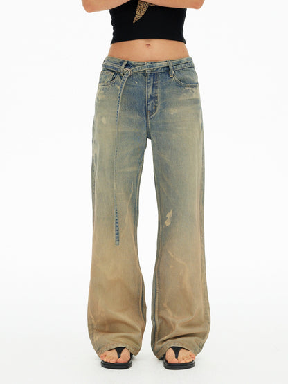 AFTADAWN Muddy Tie Dye Distressed Ripped Women&