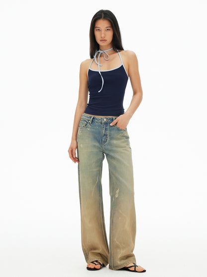 AFTADAWN Muddy Tie Dye Distressed Ripped Women&
