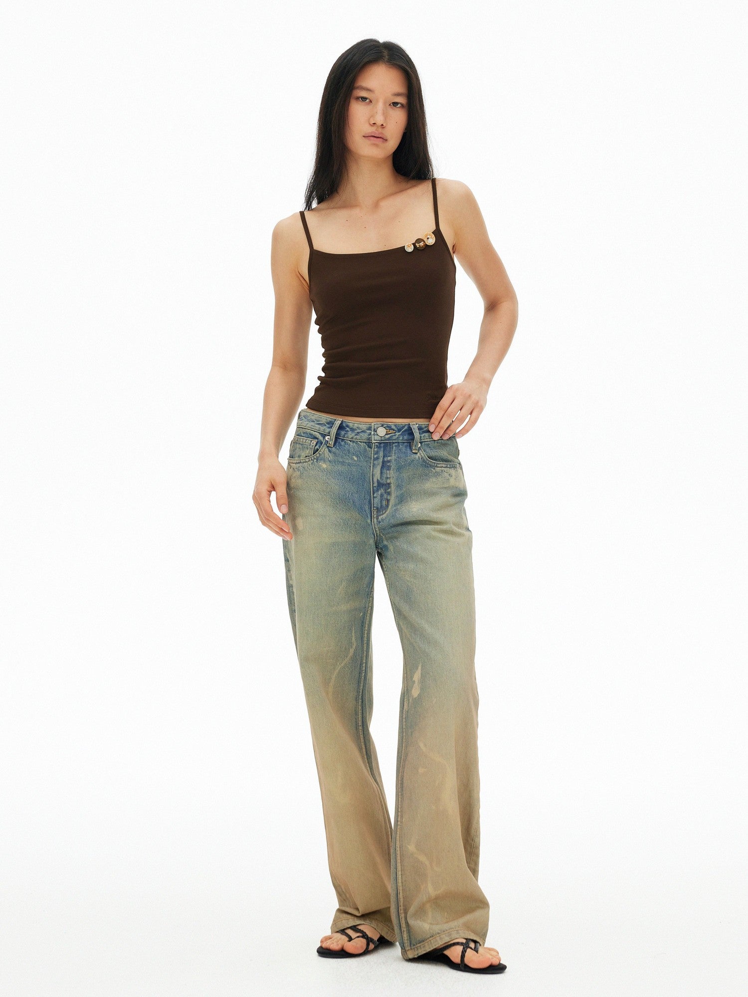 AFTADAWN Muddy Tie Dye Distressed Ripped Women&