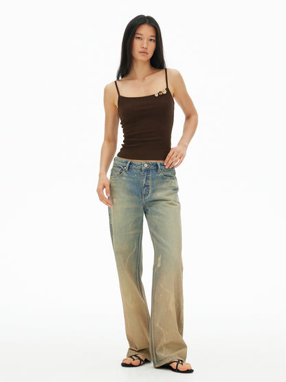 AFTADAWN Muddy Tie Dye Distressed Ripped Women&