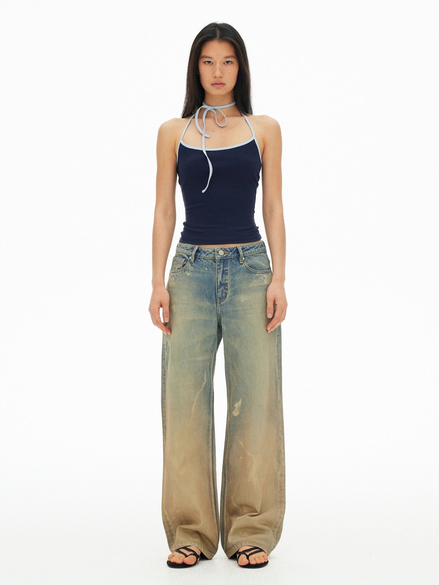 AFTADAWN Muddy Tie Dye Distressed Ripped Women&