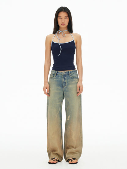 AFTADAWN Muddy Tie Dye Distressed Ripped Women&