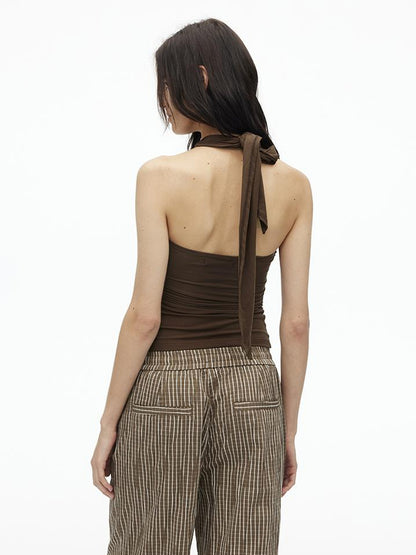 AFTADAWN Multi Way Lyocell Halter Top With Adjustable Ties