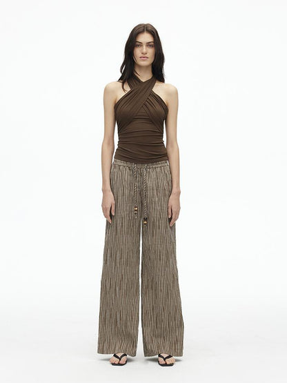 AFTADAWN Multi Way Lyocell Halter Top With Adjustable Ties