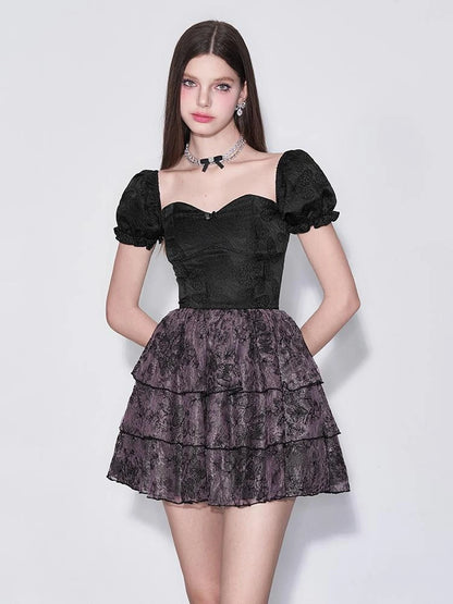 Mystic Purple Butterfly Lace Trim Fit Flare Bubble Hem Dress