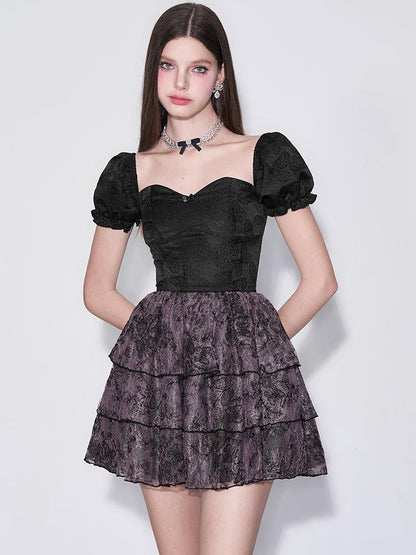 AFTADAWN Mystic Purple Butterfly Lace Trim Fit Flare Bubble Hem Dress