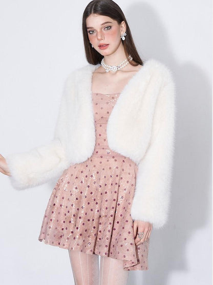 AFTADAWN Nebula Pink Polka Dot Sequin Cowl Pearl Chain Women&