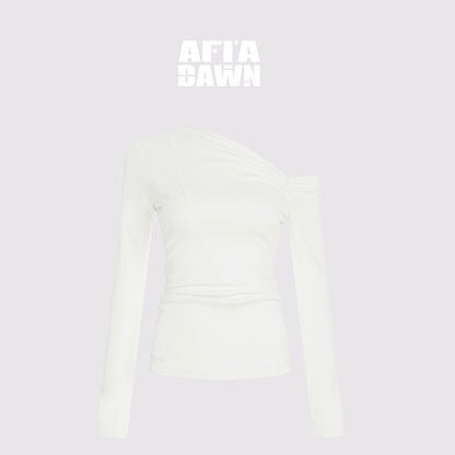 AFTADAWN_Oblique_Neck_Pleated_Long_Sleeve_Striped_T-Shirt_MISSTT
