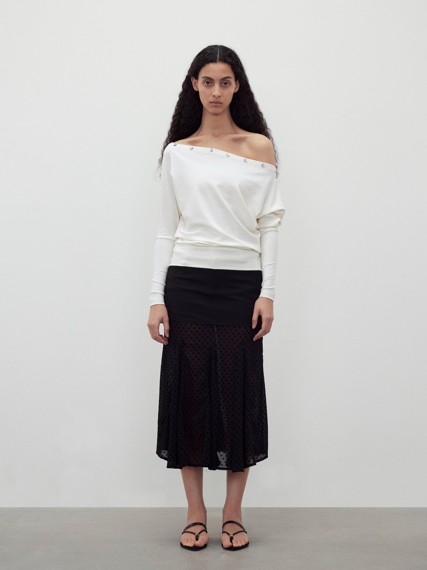 AFTADAWN Off Shoulder Button Detailed Top In Soft Wood Pulp Fiber