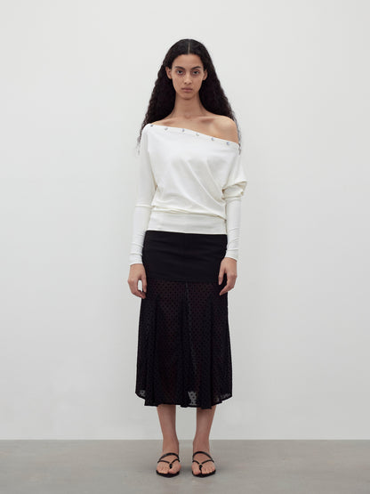 AFTADAWN Off Shoulder Button Detailed Top In Soft Wood Pulp Fiber