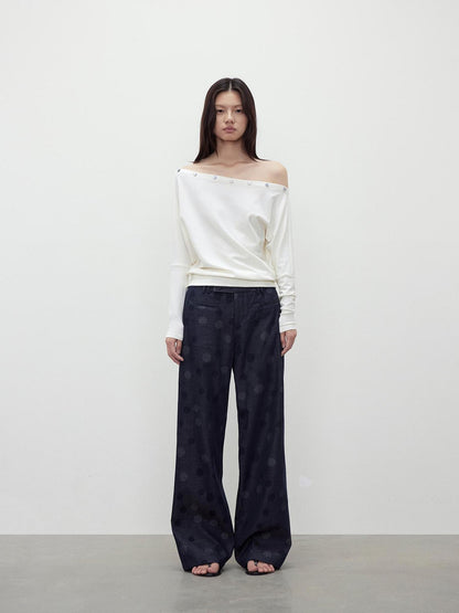 AFTADAWN Off Shoulder Button Detailed Top In Soft Wood Pulp Fiber