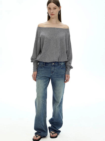 Off Shoulder Embroidered Glitter Loose Fit Top