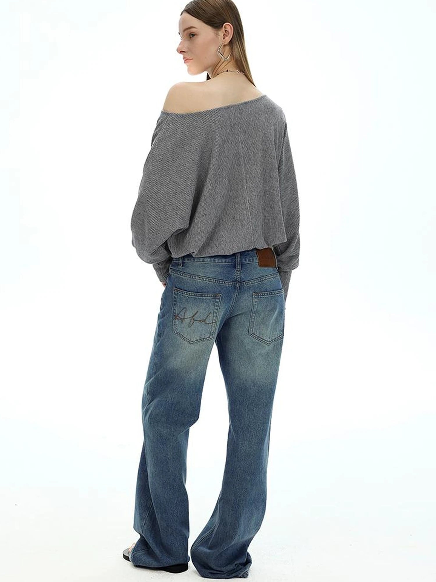 Off Shoulder Embroidered Glitter Loose Fit Top