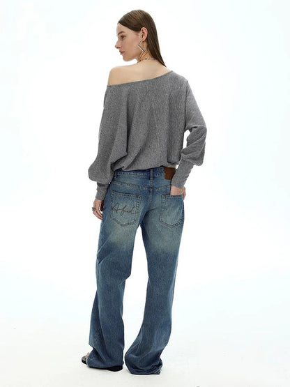 Off Shoulder Embroidered Glitter Loose Fit Top