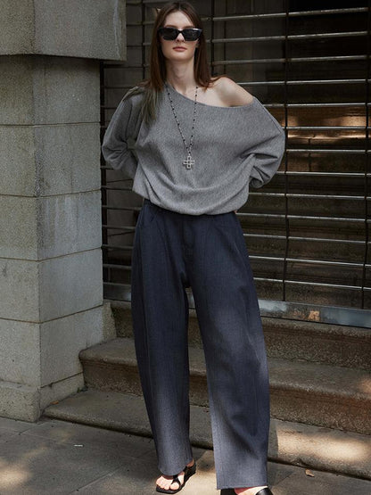 AFTADAWN Off Shoulder Embroidered Glitter Loose Fit Top