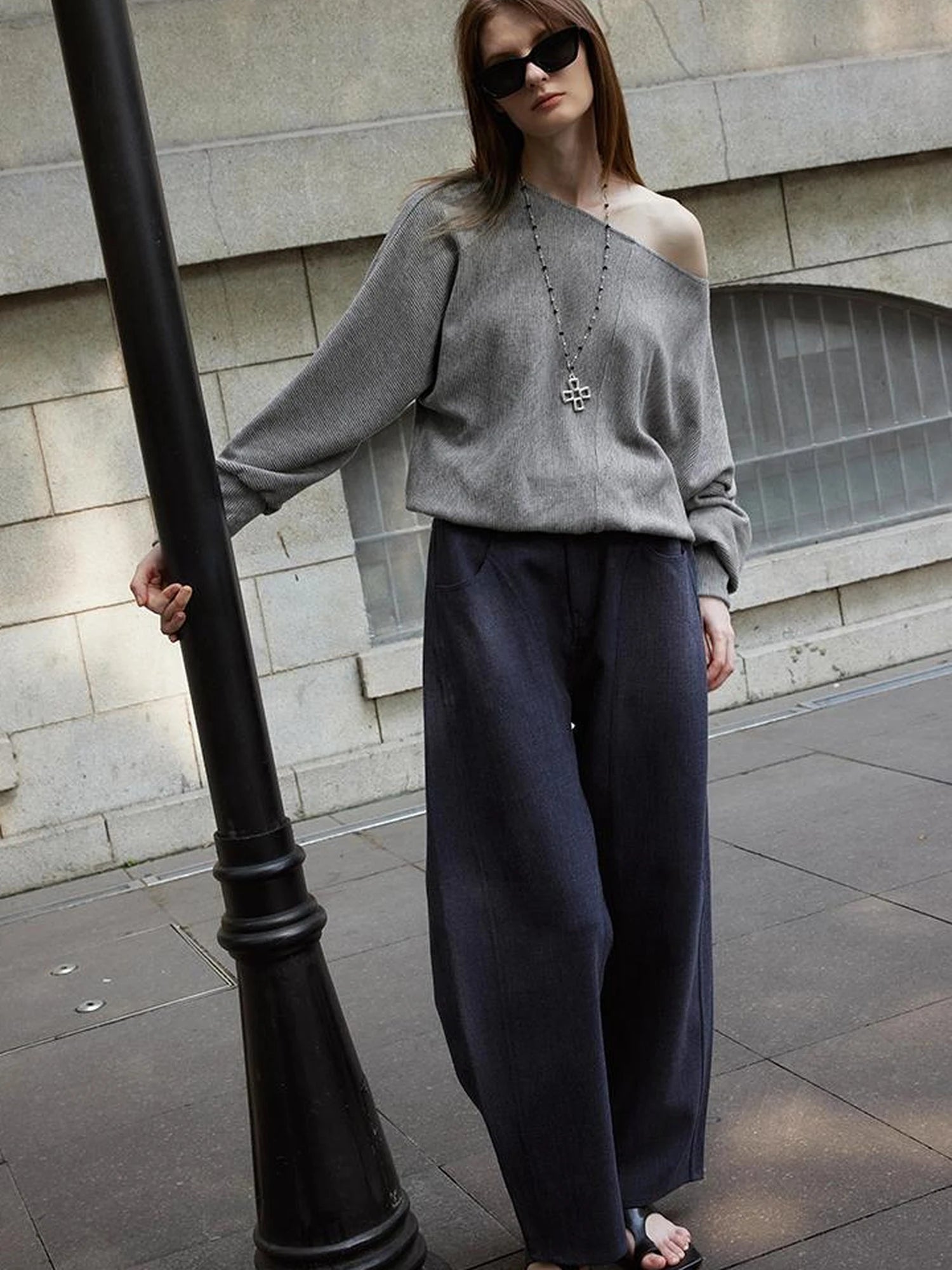 Off Shoulder Embroidered Glitter Loose Fit Top