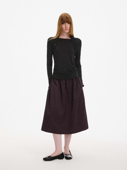 AFTADAWN Off Shoulder Faux Two Piece Pleated Wool Blend Women&