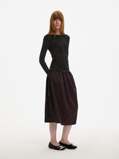 AFTADAWN Off Shoulder Faux Two Piece Pleated Wool Blend Women&