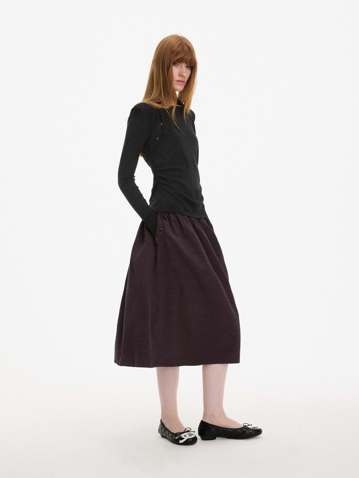 AFTADAWN Off Shoulder Faux Two Piece Pleated Wool Blend Women&