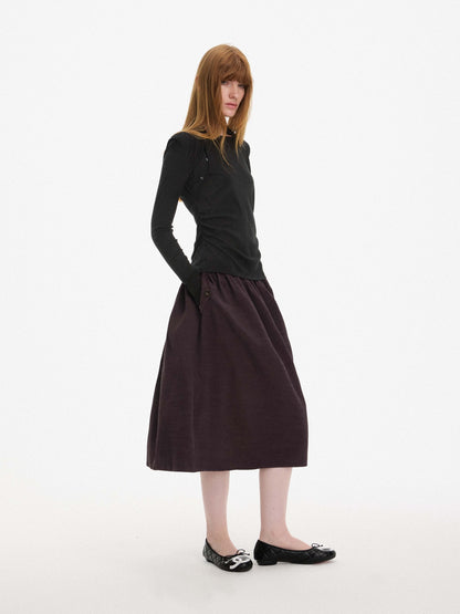 AFTADAWN Off Shoulder Faux Two Piece Pleated Wool Blend Women&