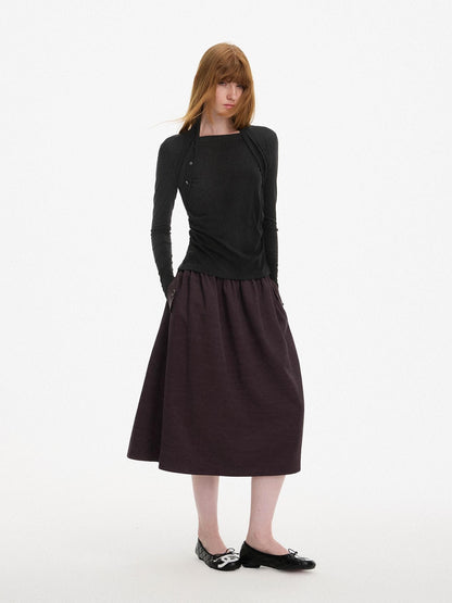 AFTADAWN Off Shoulder Faux Two Piece Pleated Wool Blend Women&