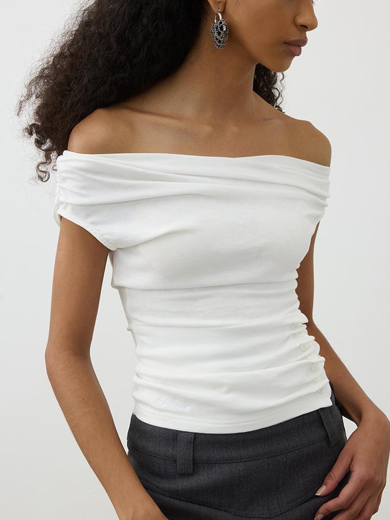 AFTADAWN Off Shoulder Ruched Waist Tee