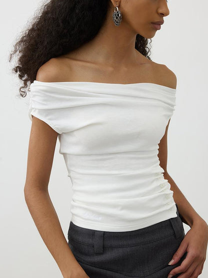 AFTADAWN Off Shoulder Ruched Waist Tee