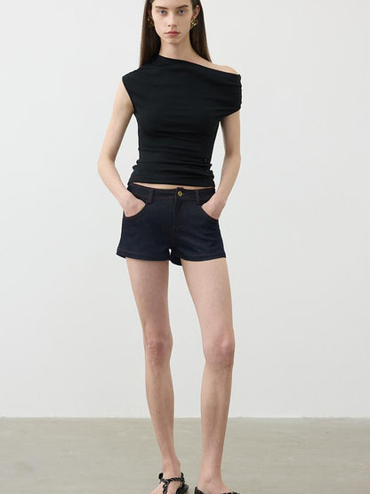 AFTADAWN Off Shoulder Ruched Waist Tee