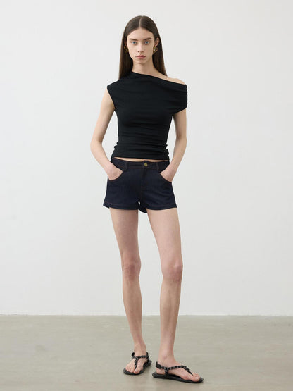 AFTADAWN Off Shoulder Ruched Waist Tee