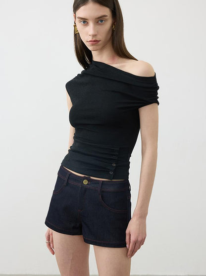 AFTADAWN Off Shoulder Ruched Waist Tee