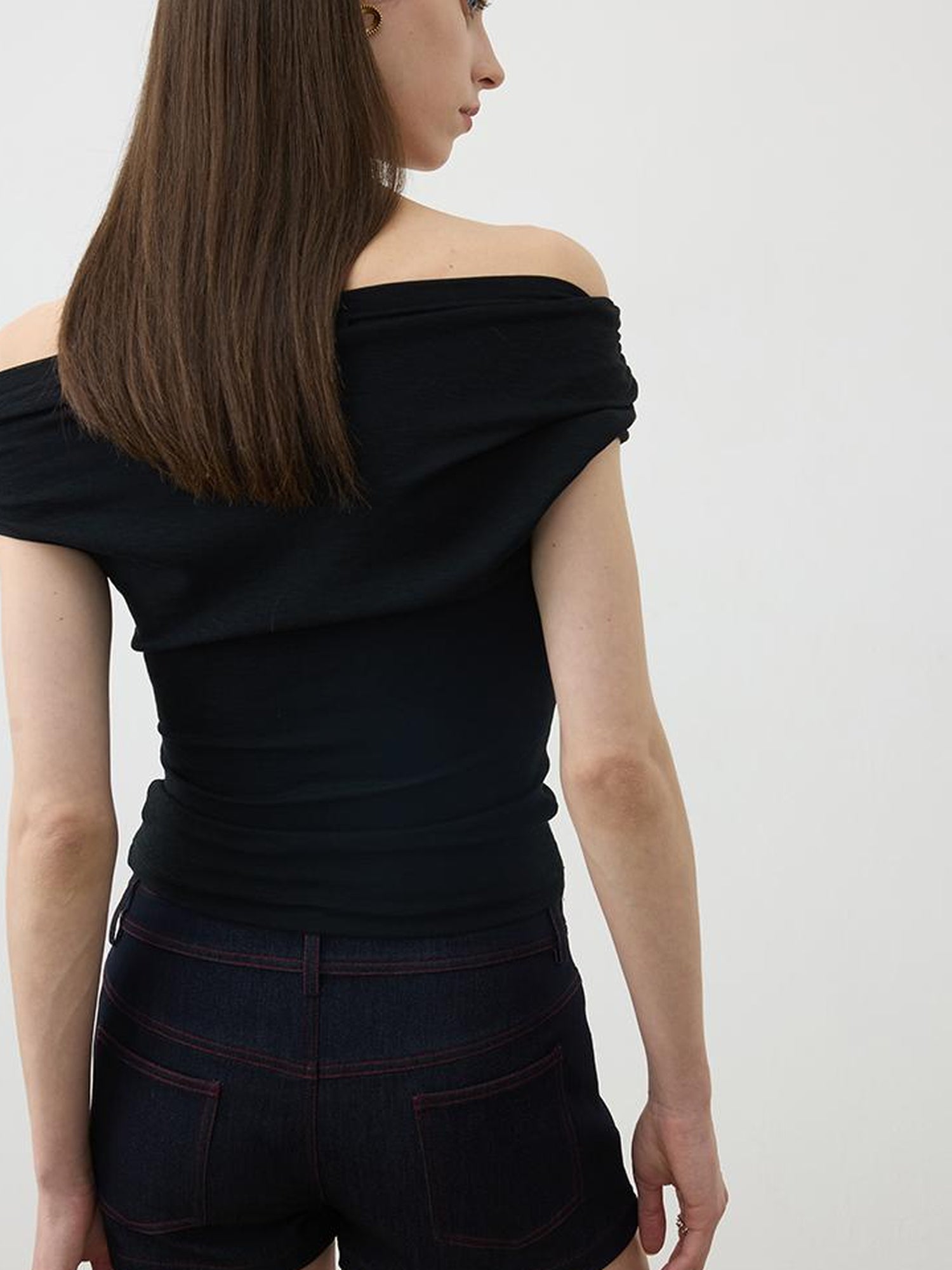 AFTADAWN Off Shoulder Ruched Waist Tee