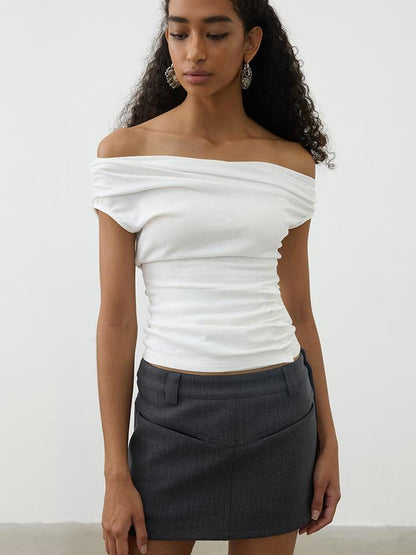 AFTADAWN Off Shoulder Ruched Waist Tee