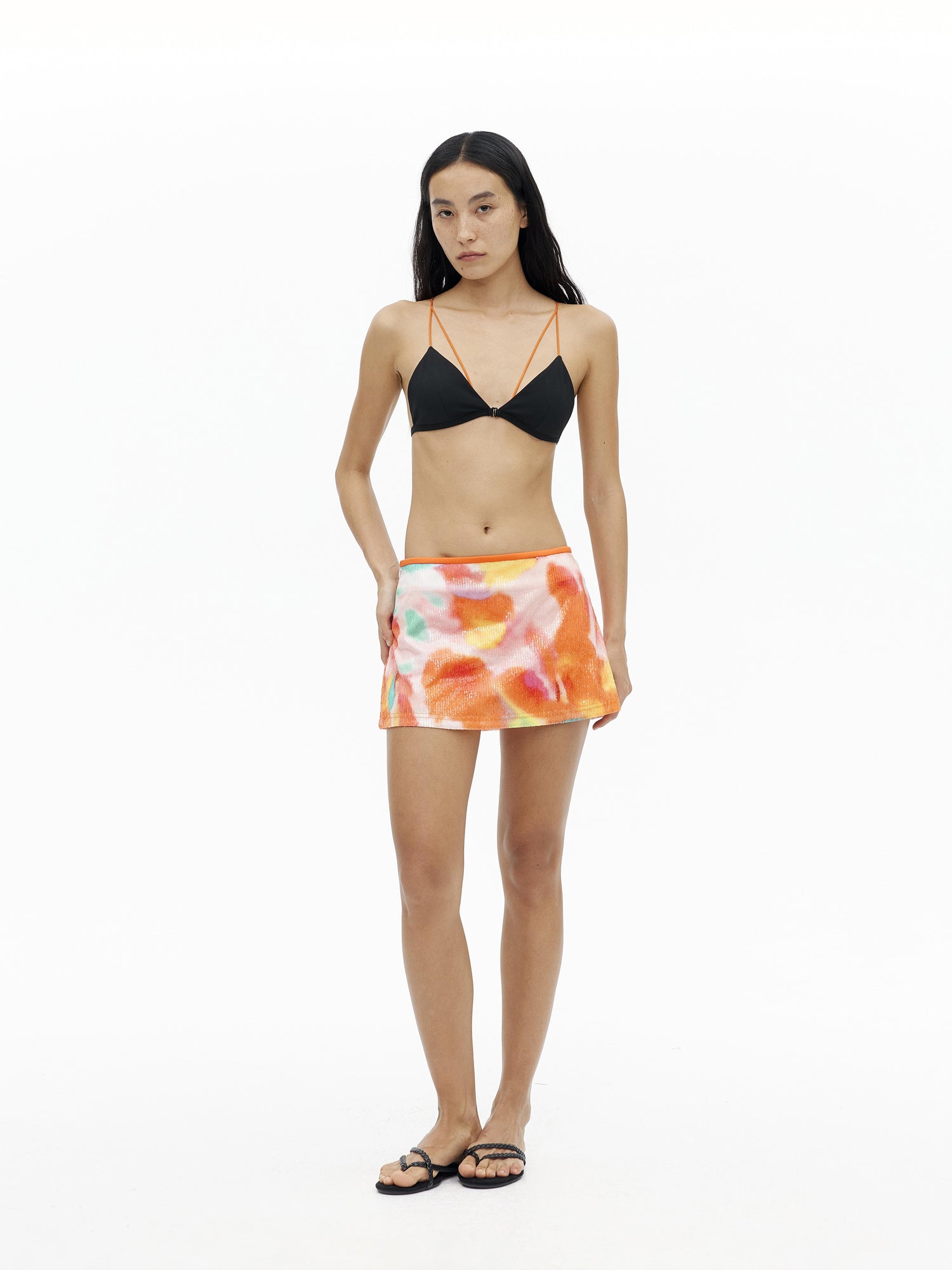 AFTADAWN Oil Painting Gradient Sequin Low Waist A Line Skirt