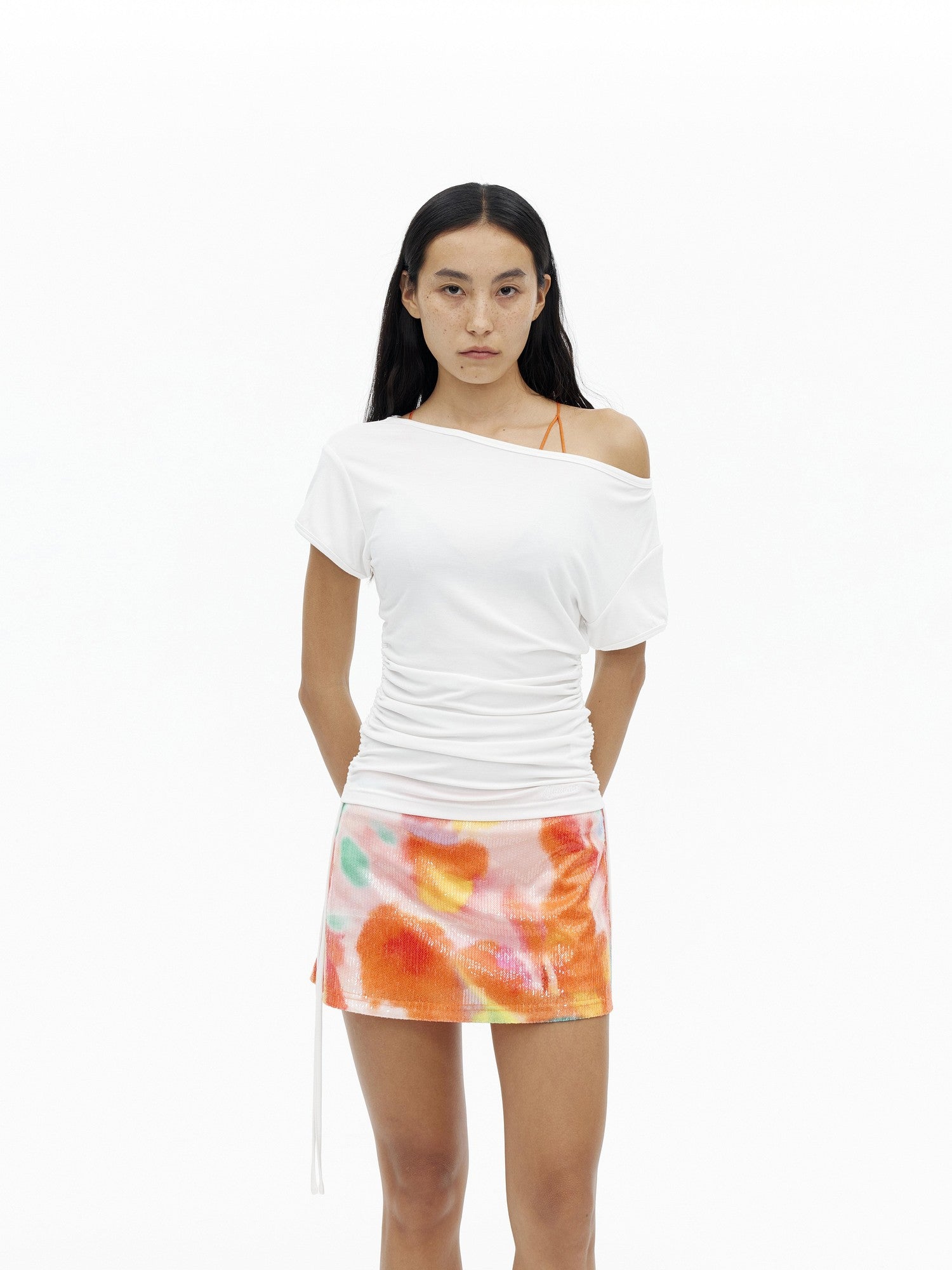 AFTADAWN Oil Painting Print Sequin Low Waist Slim Women&