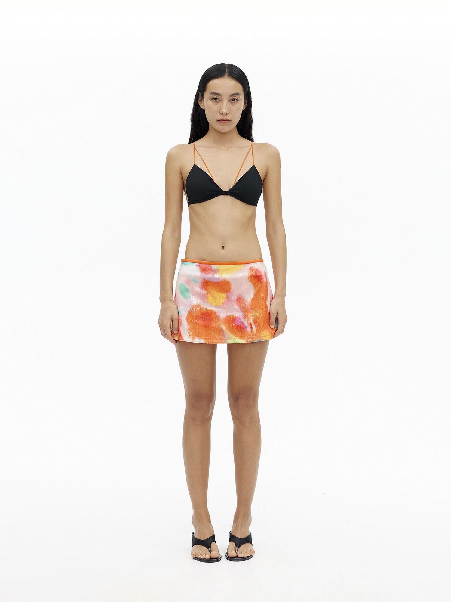AFTADAWN Oil Painting Print Sequin Low Waist Slim Women&