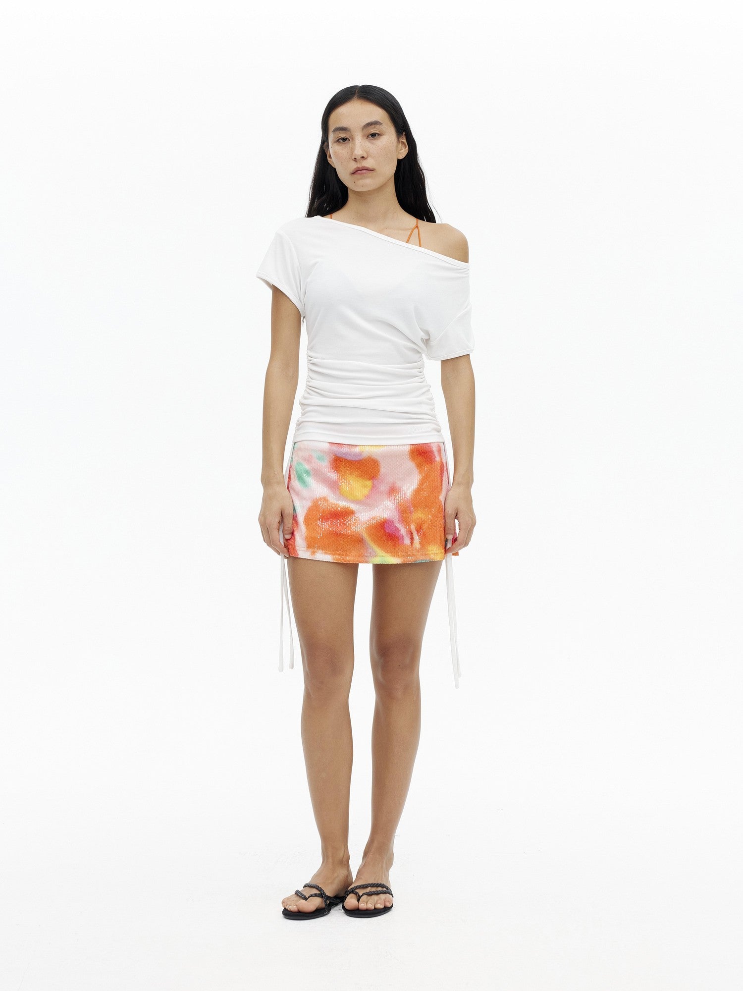 AFTADAWN Oil Painting Print Sequin Low Waist Slim Women&