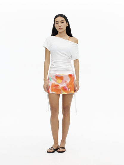 AFTADAWN Oil Painting Print Sequin Low Waist Slim Women&