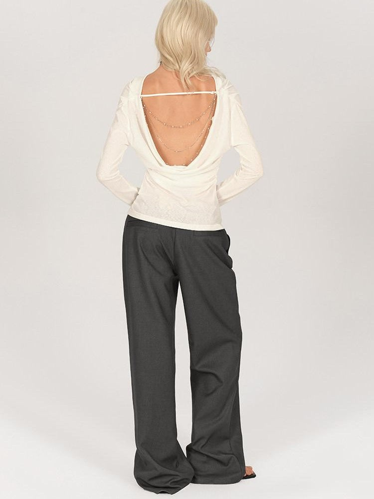 AFTADAWN One Shoulder Backless Detachable Chain Women&