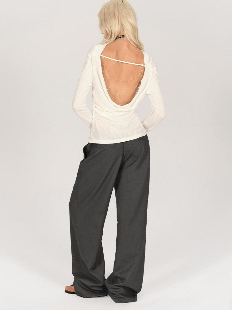 AFTADAWN One Shoulder Backless Detachable Chain Women&
