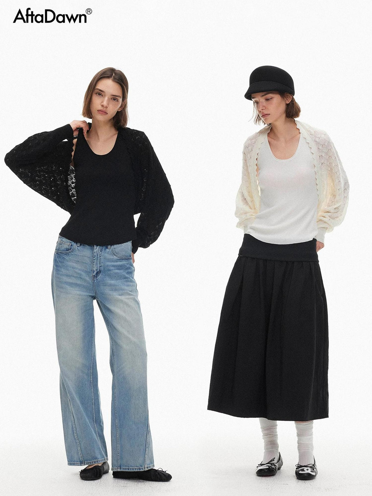AFTADAWN Openwork Textured Loose Batwing Sleeve Wool Women&
