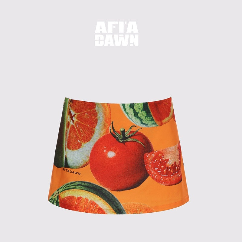 AFTADAWN_Orange_Fruit_Print_Patchwork_Low_Waist_Women&