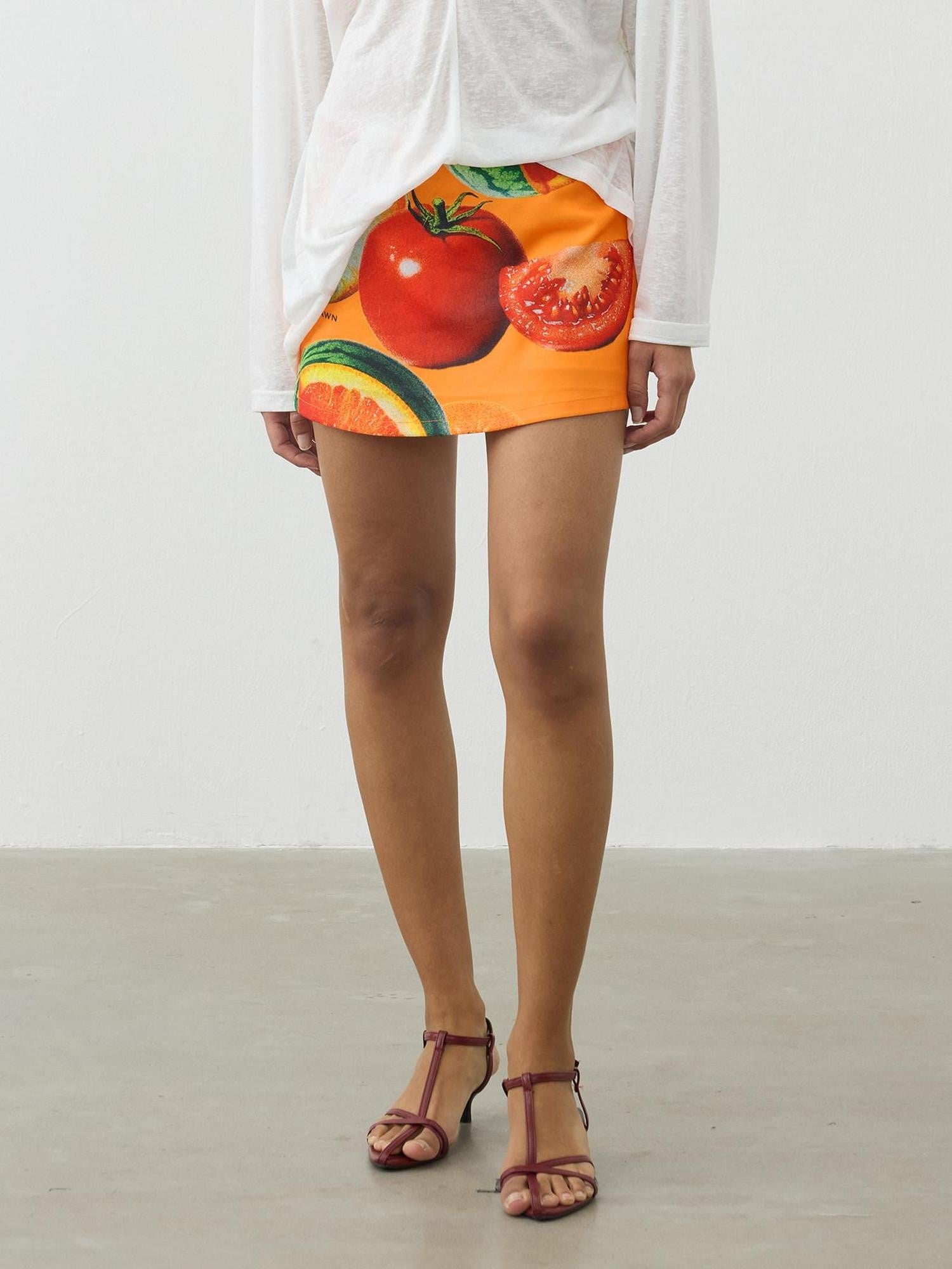 AFTADAWN Orange Fruit Print Patchwork Low Waist Women&